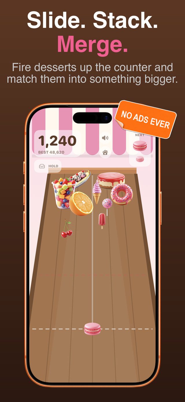 Mid-run gameplay — firing desserts up the counter
